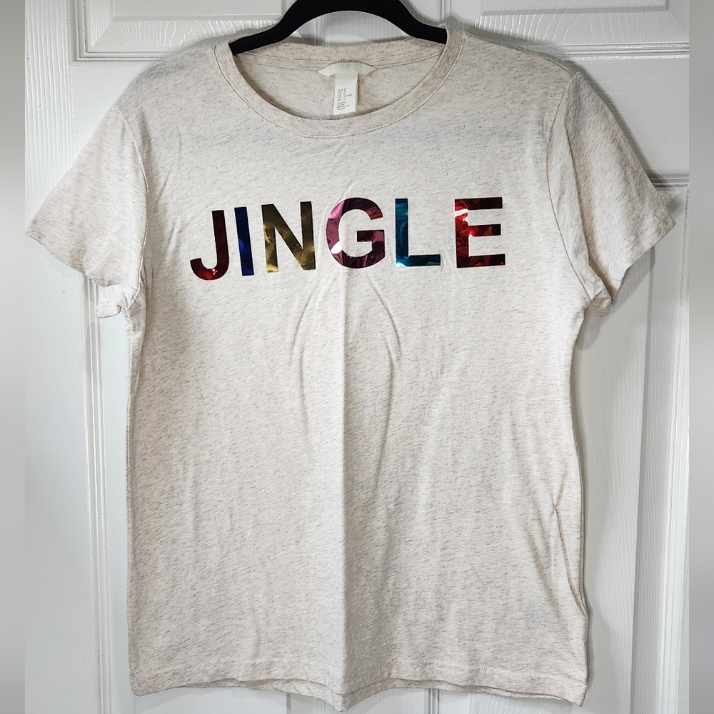 H&M Christmas rainbow foil JINGLE tshirt women's size Medium